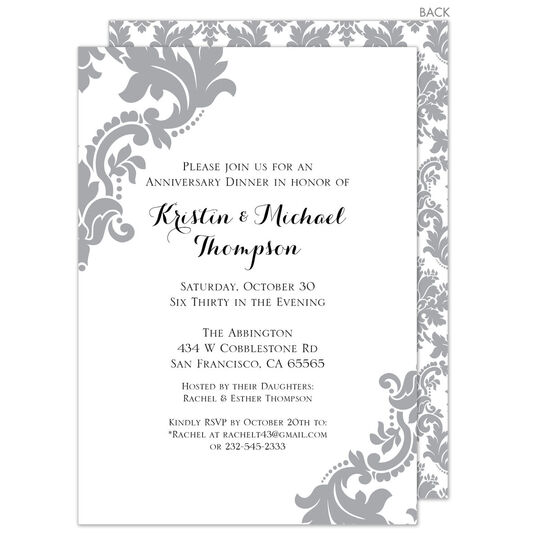 Light Grey Damask Invitations